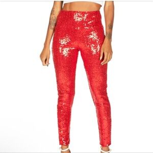 Tipsy Elves Sequin High Waisted Leggings - Red - XL